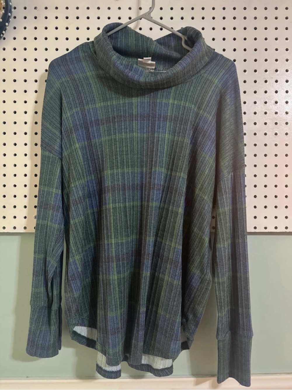 LuLaRoe Green and Blue Striped Turtleneck Tunic